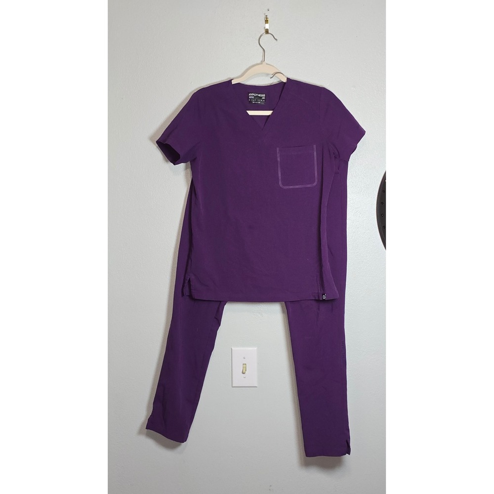 Hypothesis Women Small Purple Scrub Set 2 Piece V-Neck Top Jogger Pants uncuffed